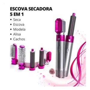 Escova Secadora De Cabelo Modeladora Alisa Cachos Beleza Pro Pink/prata