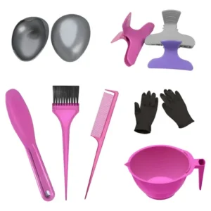 Kit Rosa Cumbuca Pincel Pente Espátula Piranhas E Luvas